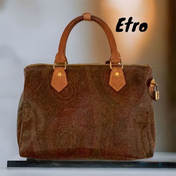 ETRO BORDEAUX PAISLEY PRINT TOTE SHOULDER SATCHEL BAG - Picture 9 of 15